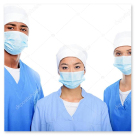 Healthcare team in a hospital corridor